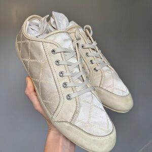 Dolce & Gabbana 039A Beige Logo Canvas Low‑Top Sneakers Men’s Size 10 + Box